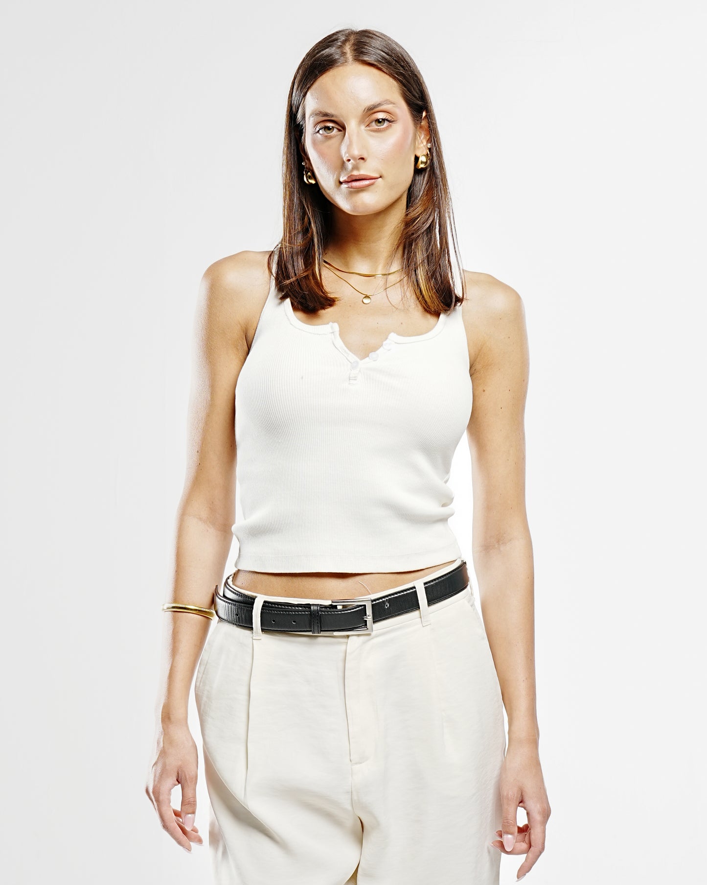 White Button Front Tank Top