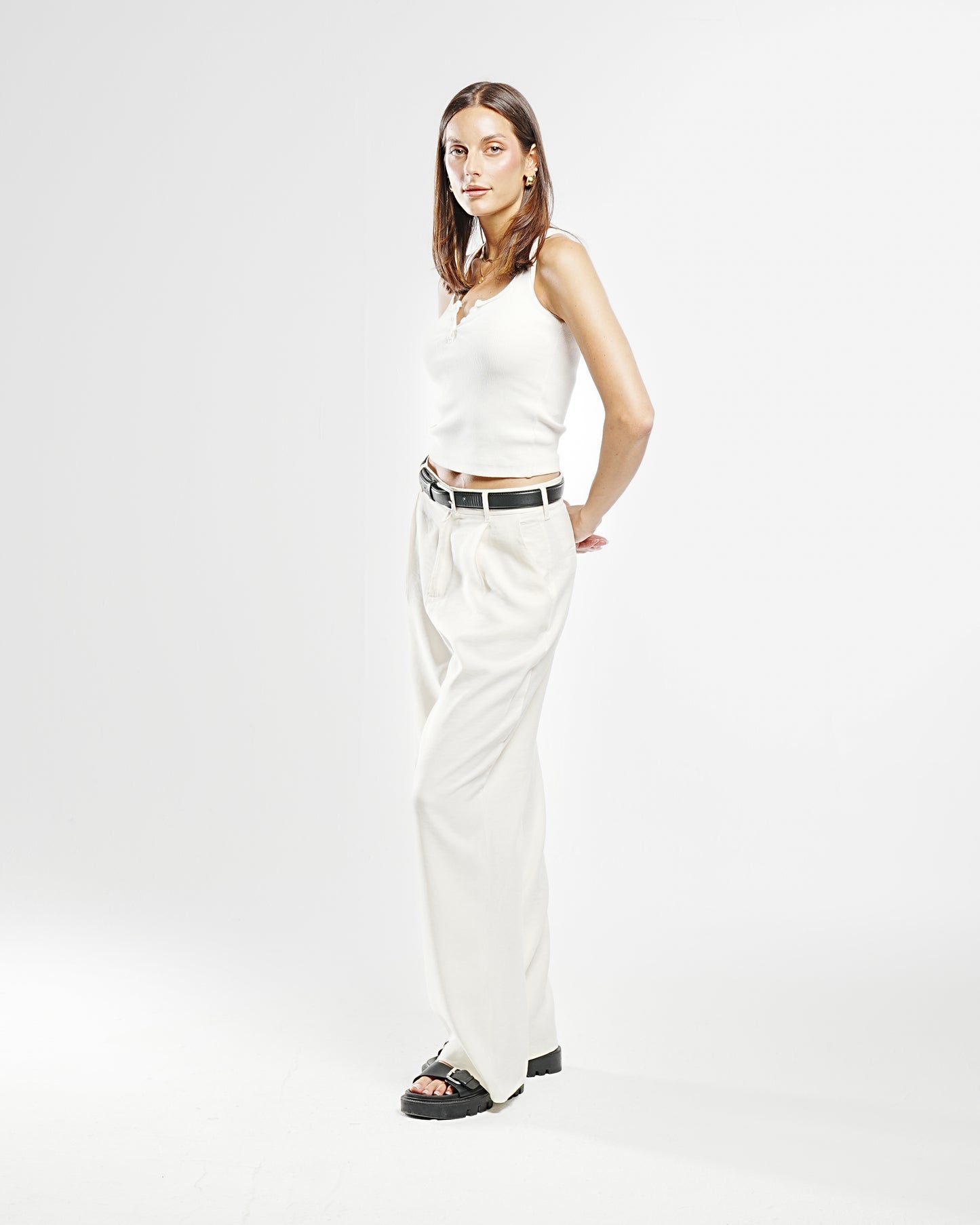 White Button Front Tank Top