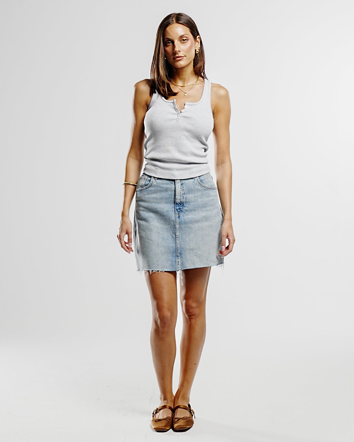 Grey Button Front Tank Top